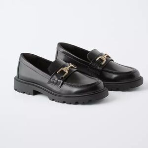 Zara Link Lug Sole Penny Loafers Black Size 7